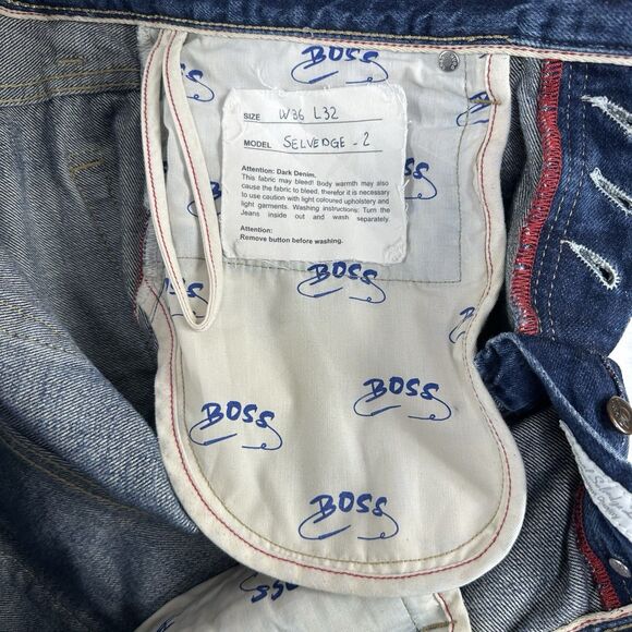 HUGO BOSS Selvedge-2 Men's Distressed Button Fly Straight Fit Denim Jeans 36X30 - Picture 7 of 16